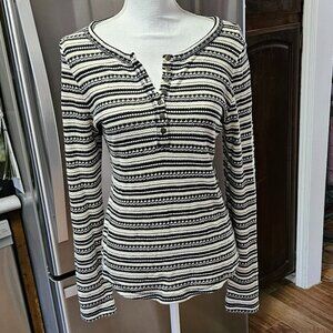 Lucky Brand Womens Textured Knit 1/4 Button up Pullover Sweater Size Large